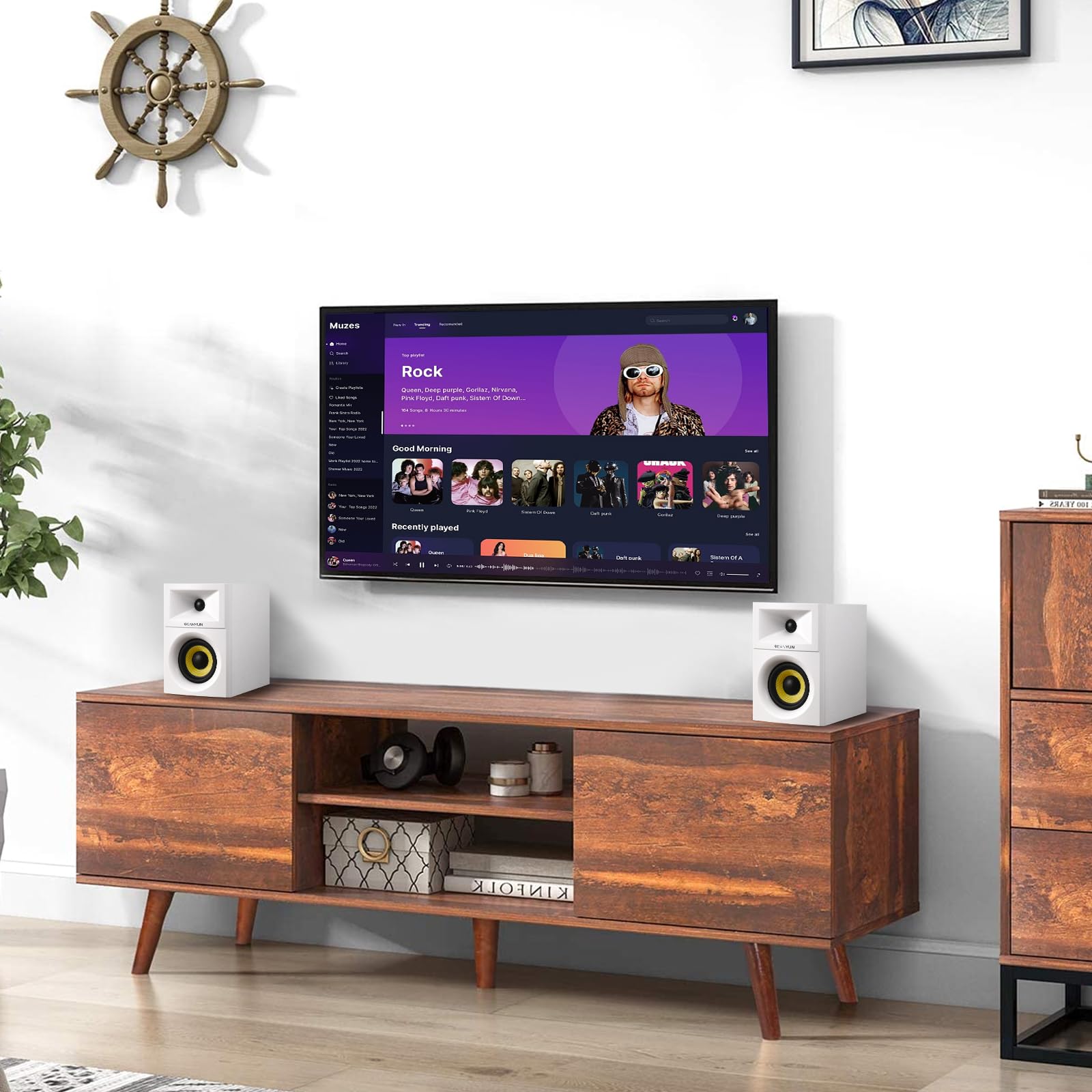 Sanyun SW203 4.0 Computer Speakers - 60W 4-Way DSP Control 3D Immersive Sound - 3" Carbon Fiber Woofer & 20mm Silk Dome Tweeter - 24bit DAC USB/Bluetooth 5.4/AUX - Studio-Grade Audio (Pair, Black)