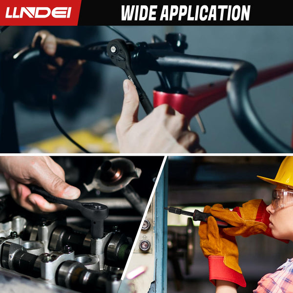 LLNDEI 1/4-Inch Drive Impact Socket Set, 52 PCS Mechanic Tool Set with Ratchet & Adapter, CR-V, Metric and Standard Full Sockets with Storage Tool Kit for Household & Automotive Repair & DIY Project