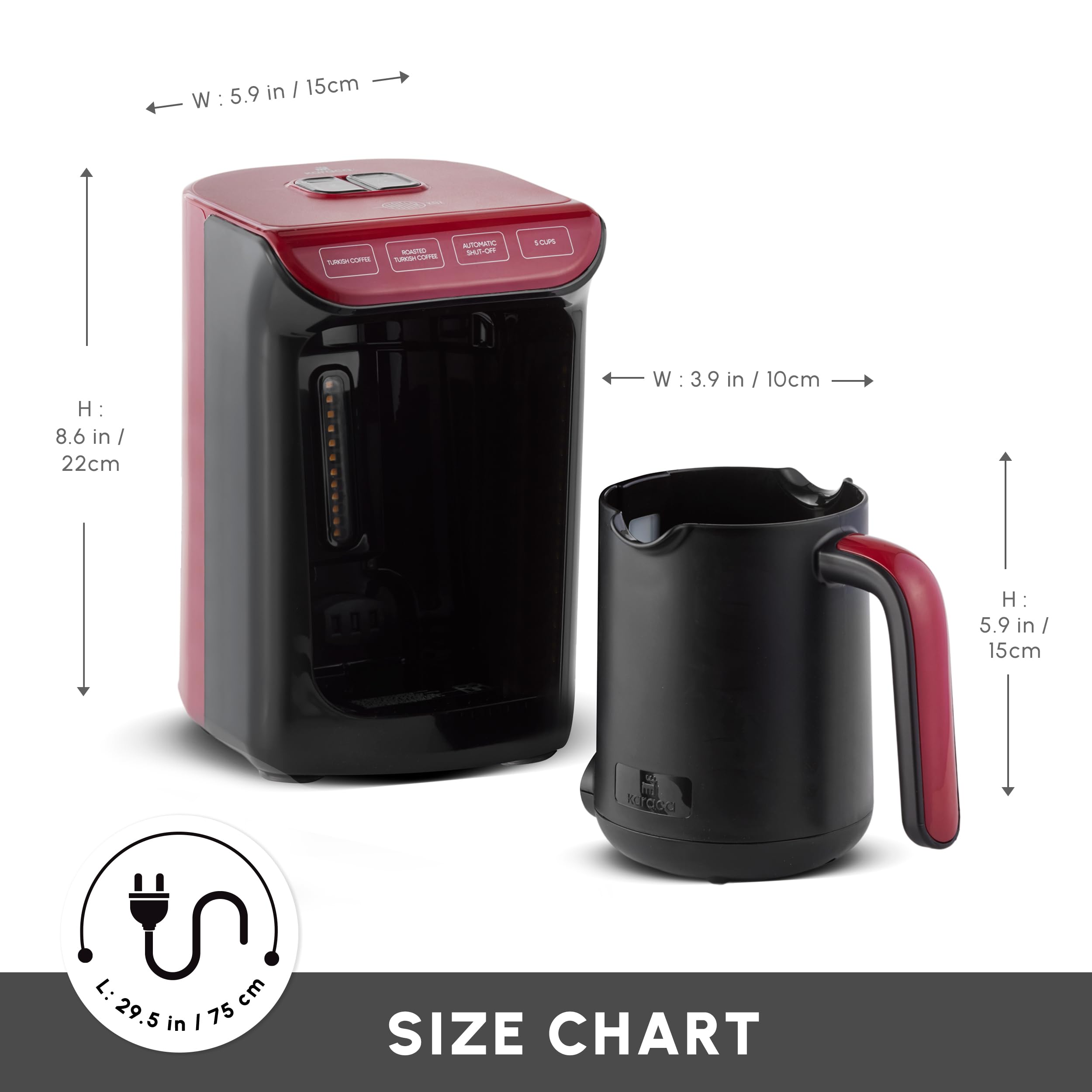 KARACA Hatr Kz Turkish Coffee Machine for 5 People, 535W, Fully Automatic, Simple & Traditional Turkish Coffee Maker, Red