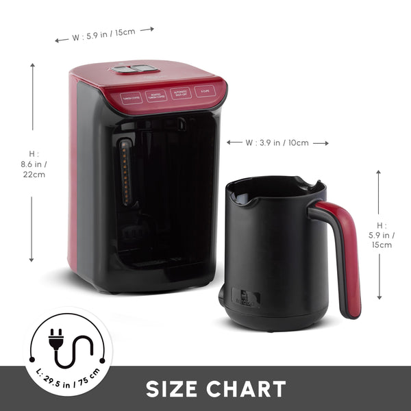 KARACA Hatr Kz Turkish Coffee Machine for 5 People, 535W, Fully Automatic, Simple & Traditional Turkish Coffee Maker, Red