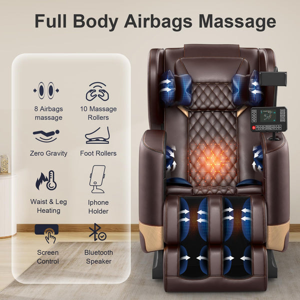2025 Upgrade Massage Chair, Full Body Massage Chair with 10 Fix Points, Heating, Foot Massage, Auto Modes, Bluetooth Speaker, Touch Screen Controller, Zero Gravity Home Office