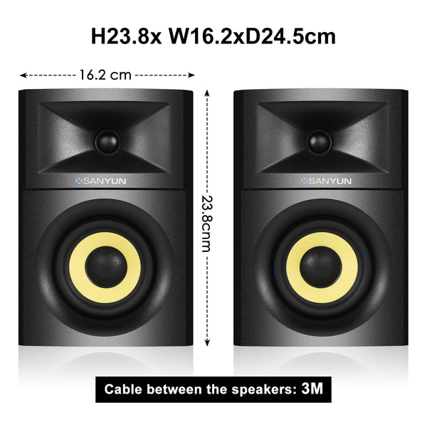 Sanyun SW203 4.0 Computer Speakers - 60W 4-Way DSP Control 3D Immersive Sound - 3" Carbon Fiber Woofer & 20mm Silk Dome Tweeter - 24bit DAC USB/Bluetooth 5.4/AUX - Studio-Grade Audio (Pair, Black)