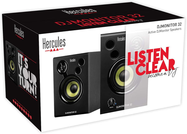 Hercules DJMonitor 32 – Compact 2-Way Active DJ Monitors with 3.5” Speakers for Studio and DJ