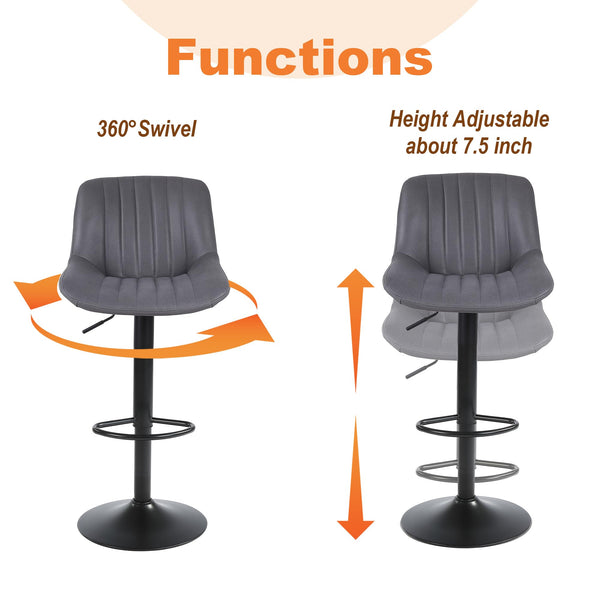 Youhauchair Bar Stools Set of 2, Swivel Counter Height Barstools with Back, Adjustable PU Leather Bar Chairs, Modern Armless Kitchen Island Stool, Black