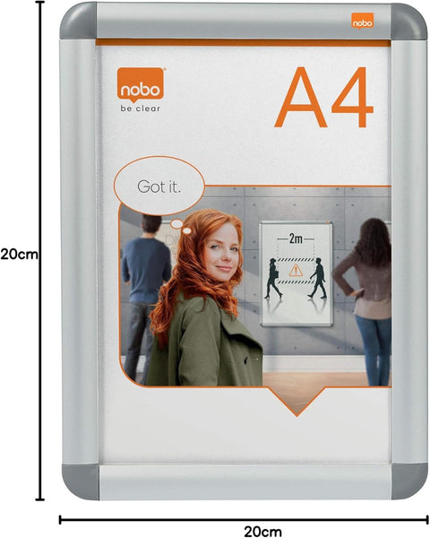 Nobo A3 Poster Frame Sign Holder With Snap Frame, Wall Mounted, Aluminium Trim, Anti-Glare Protective Cover, Premium Plus, Silver, 1902213