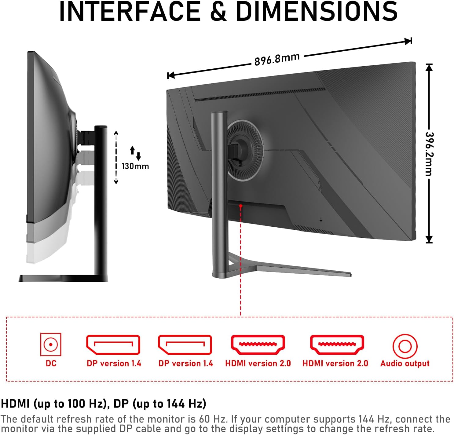 Gawfolk 34 Inch Ultrawide Curved 144Hz Gaming Computer Monitor 1500R PC Screen 21:9 UWQHD (3440x1440),Adaptive Sync,178° Viewing Angle,Display Port、HDMI 2.0, VESA75x75MM-Black