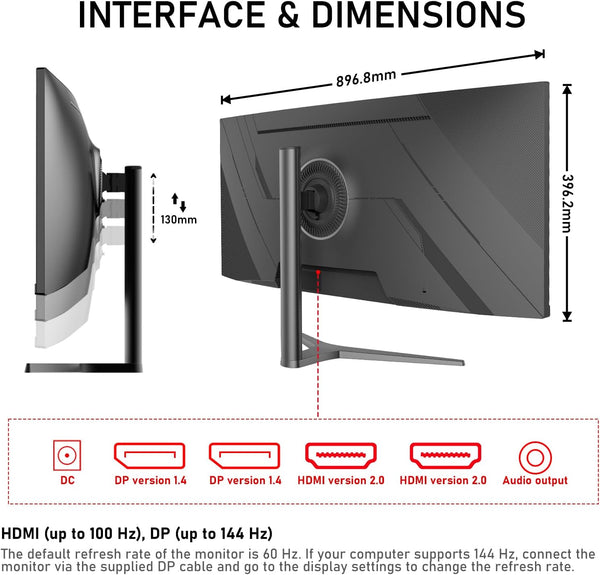 Gawfolk 34 Inch Ultrawide Curved 144Hz Gaming Computer Monitor 1500R PC Screen 21:9 UWQHD (3440x1440),Adaptive Sync,178° Viewing Angle,Display Port、HDMI 2.0, VESA75x75MM-Black