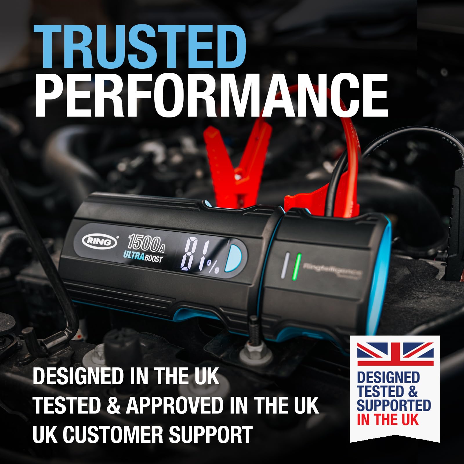 RING ULTRABOOST 1500A Car Battery Jump Starter Power Pack - Safely Starts Up to 6 Litre Petrol and 3 Litre Diesel Engines - Battery Booster with Jump Leads, Portable USB Powerbank and LED Torch