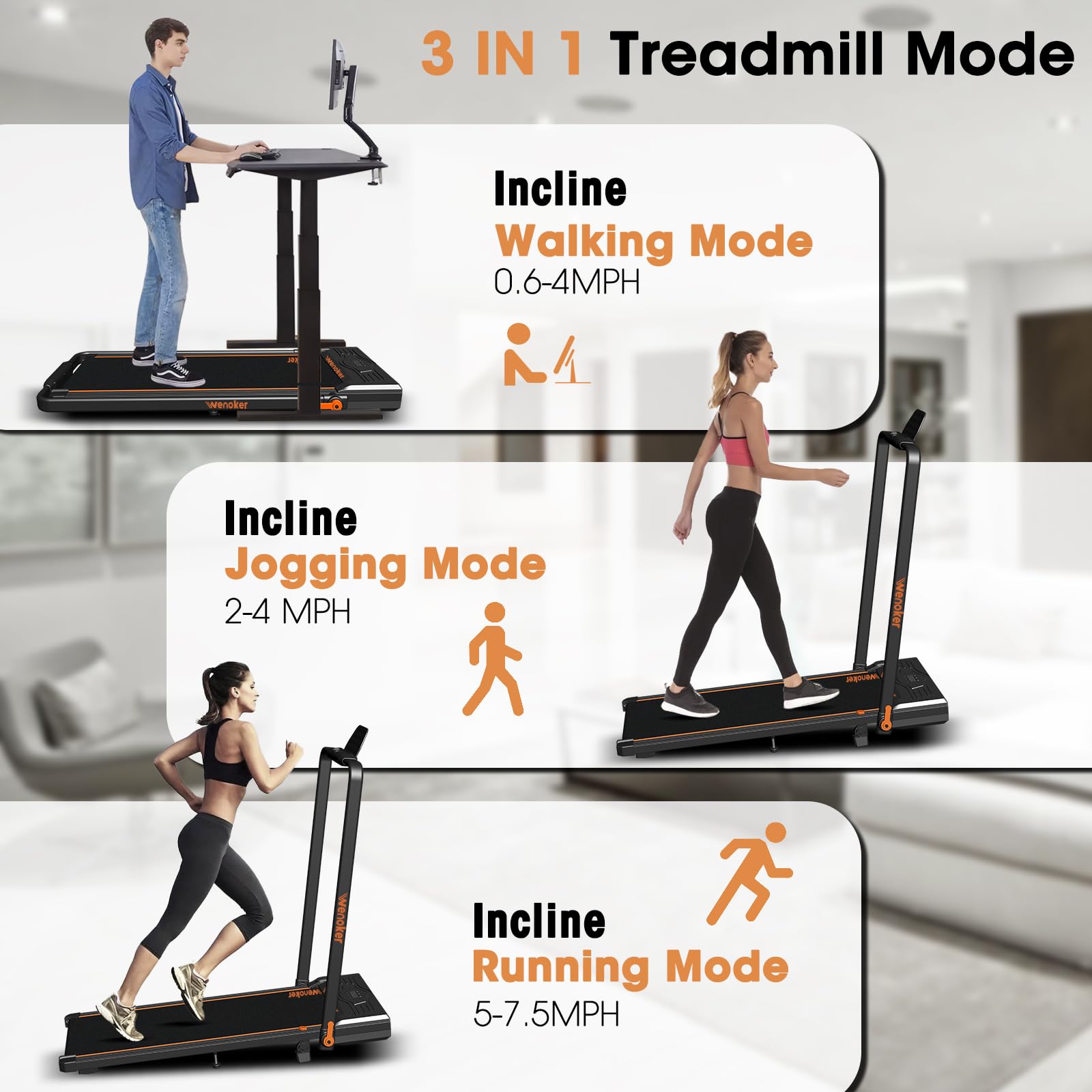 Treadmill with Incline Foldable Under Desk Walking Pad with LED Display Remote Control Portable Workout Machine for Home/Office Exercise