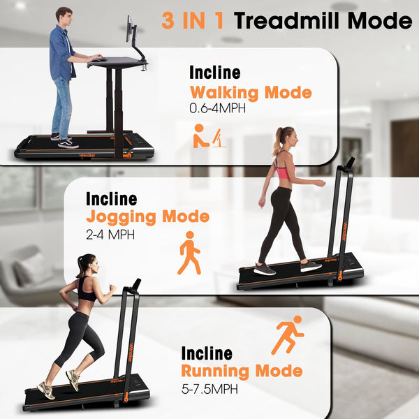 Treadmill with Incline Foldable Under Desk Walking Pad with LED Display Remote Control Portable Workout Machine for Home/Office Exercise
