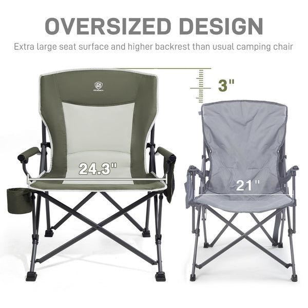 EVER ADVANCED Camping Chair for Adults Oversized 230KG, Folding Chair for Heavy People with Side Pocket, Heavy Duty Extra Wide with Hard Armrest Foldable Garden Fishing Outdoor Fold up