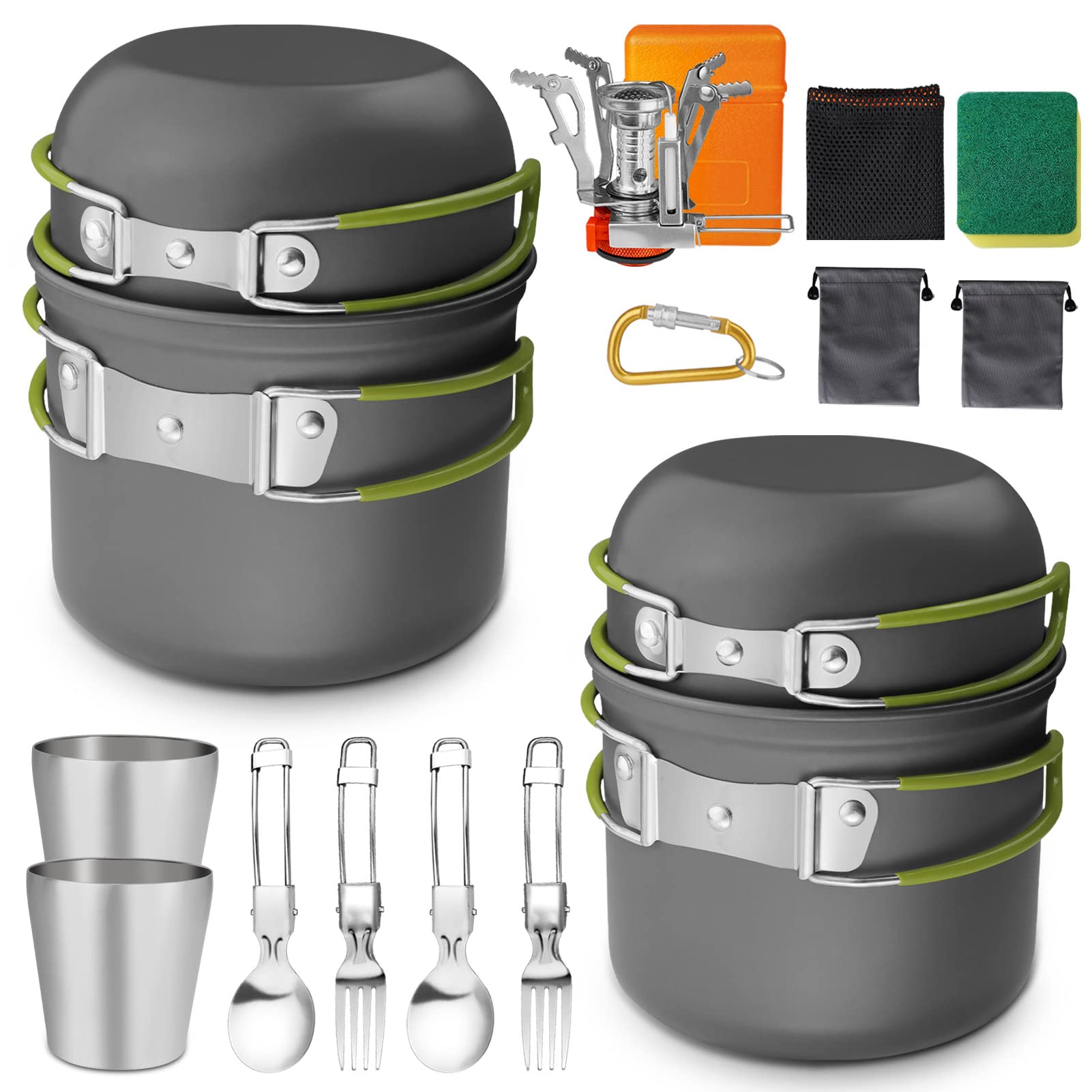 AUTOPkio Camping Cooking Set, Outdoor Camping Pans Pots and Stove - Non Stick Folding Cookware Kit for BBQ Picnic Hiking Backpacking Travel 1-2 Person Use