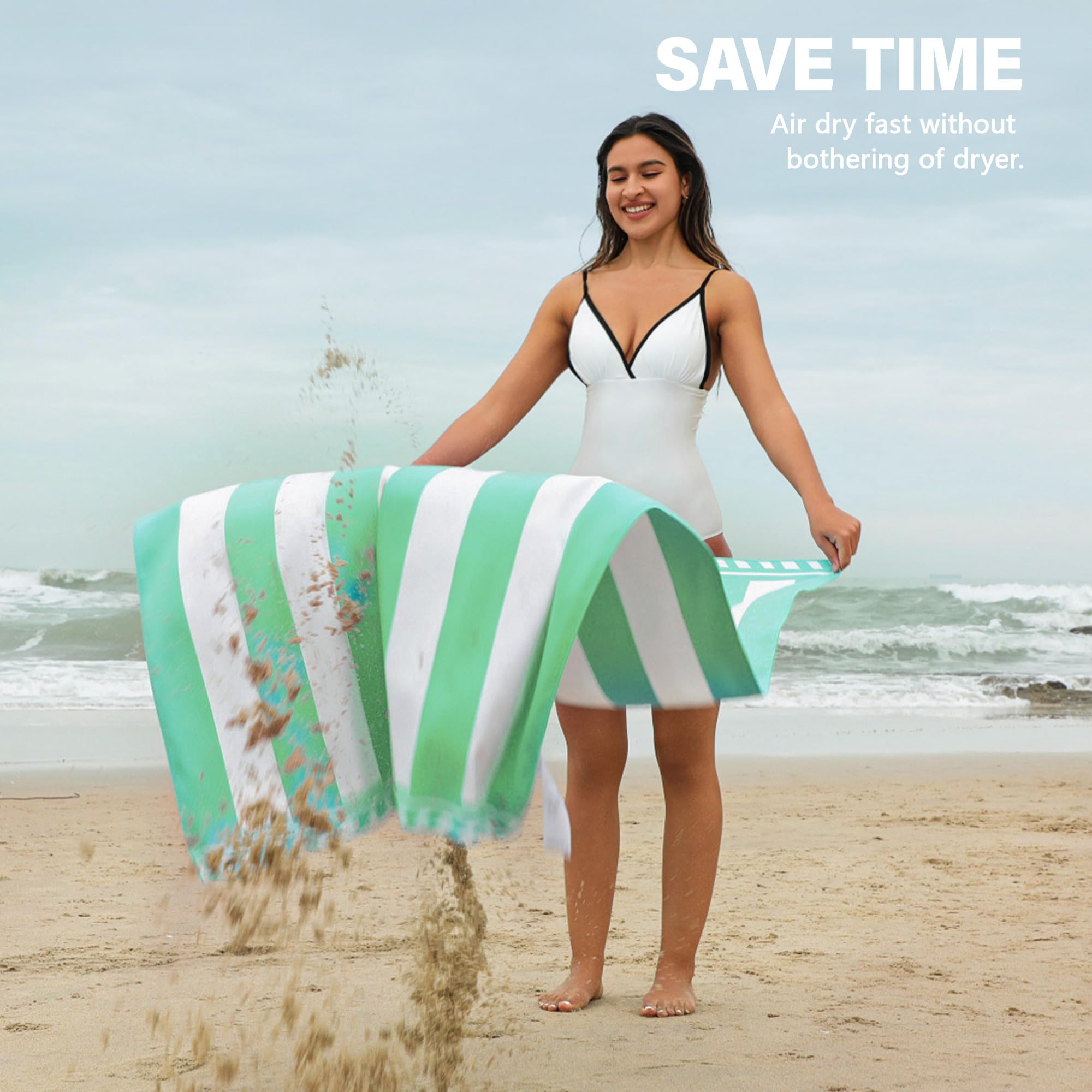 Winthome Beach Towel, Extra Large Microfibre Beach Towel for Adult, Double Sides Sand Free Quick Dry lightweight Travel Swimming Towel(Pink + Green, 90×180cm - 2 pack)