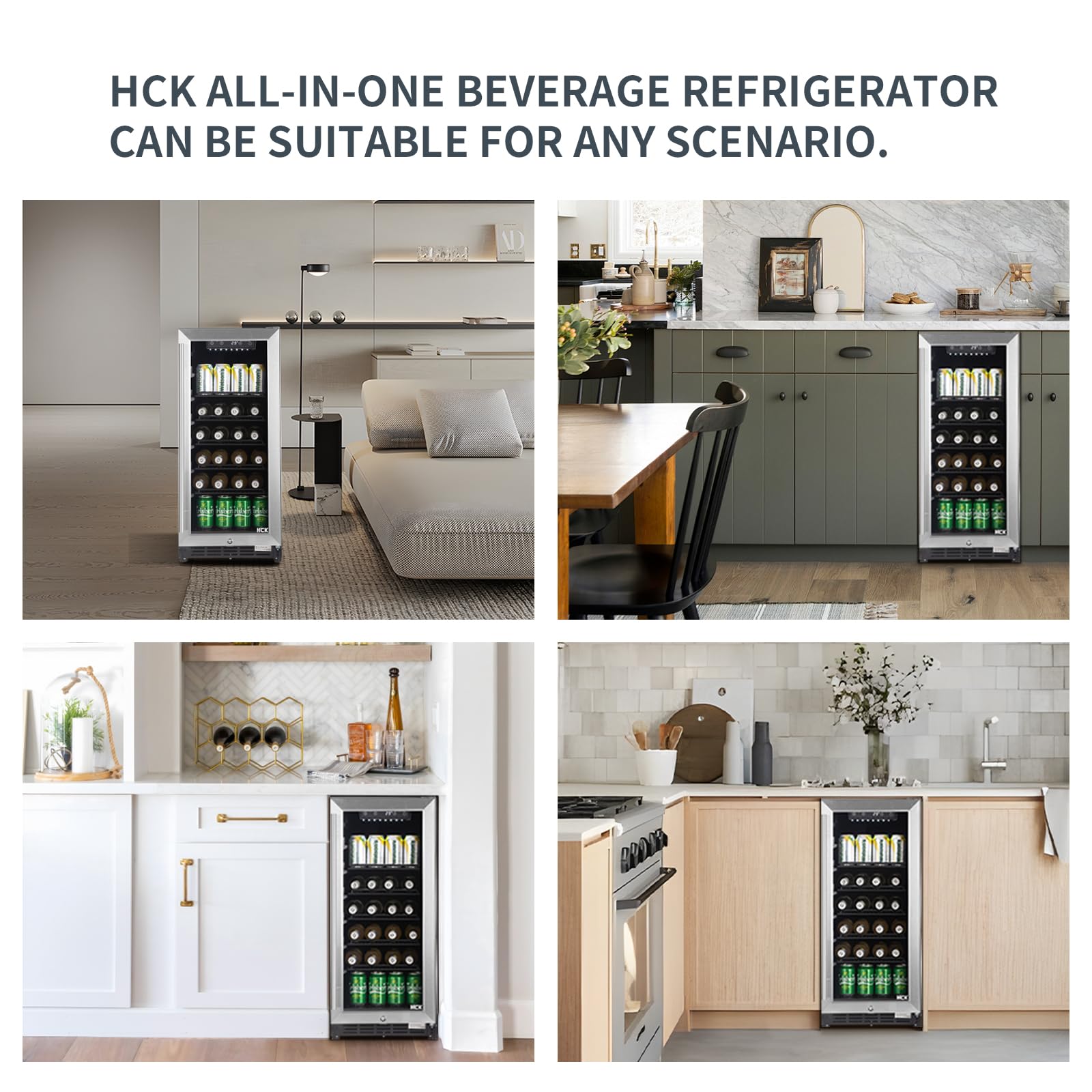 HCK 48L Mini Fridge with Glass Door, 0-15°C Cooling Zone and 2 Shelves, Compact Beverage Refrigerator Cooler for Bar and Living Room