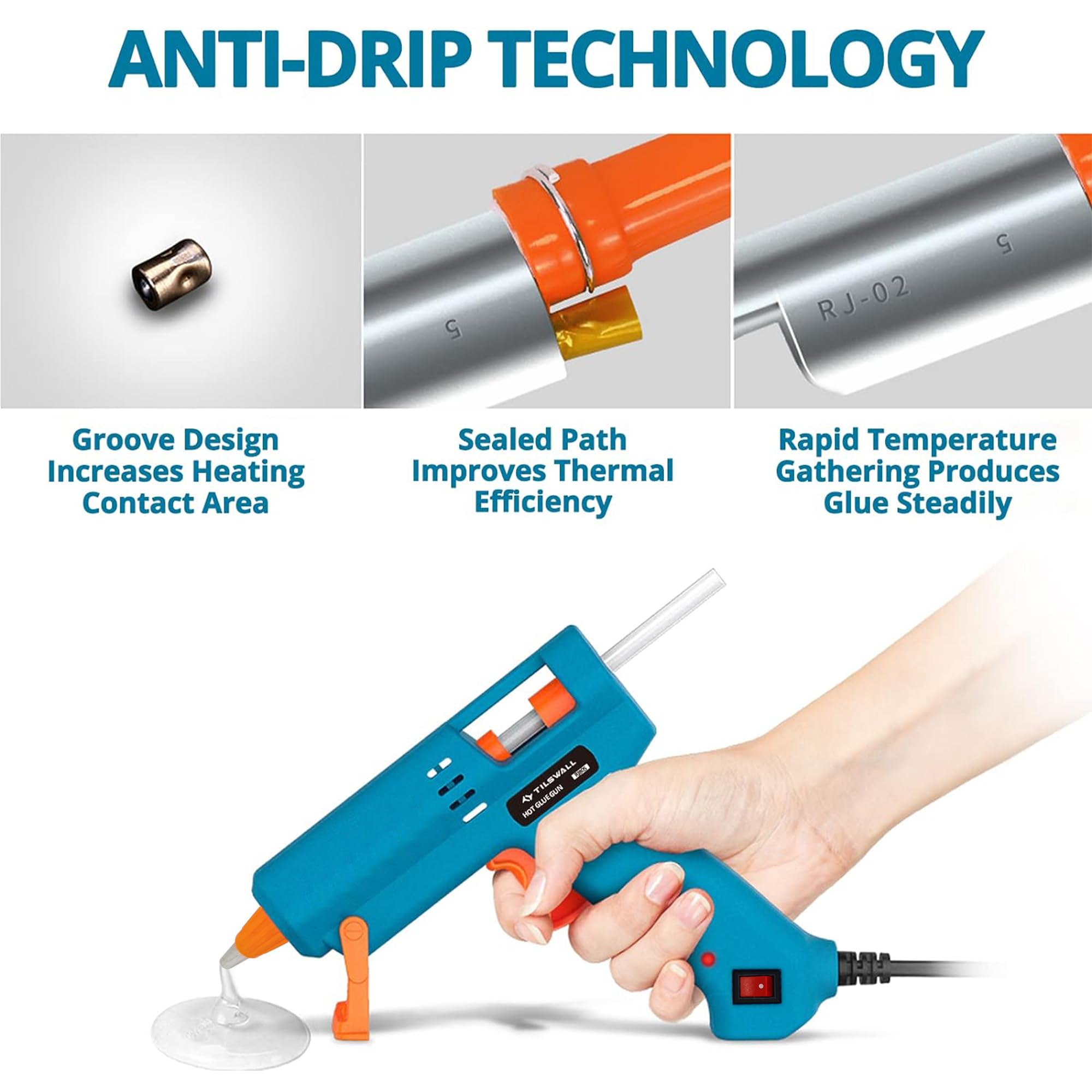 Tilswall Hot Glue Gun Kit, 50W Mini Melt Gun with 75pcs 130mm Glue Sticks for Crafting, DIY, Art, Sealing, Home Repairs, Cards, and Glass