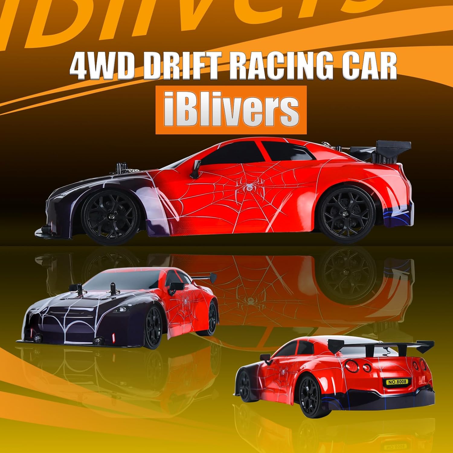 iBlivers Spider RC Drift Car, 1:14 Remote Control Drift Car with Full Proportional Throttle 4WD GT Vehicle RC Drifting Cars Gifts Toy for Adults Boys Kids