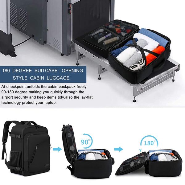 Cabin Bags 40x20x25 for Ryanair Underseat 20L Small Travel Hand Luggage Backpack Carry-ons Bag Cabin Size for Airplanes Flight Bag Travel Rucksack Fit 14 Inch Laptop with USB Charging Port-Black