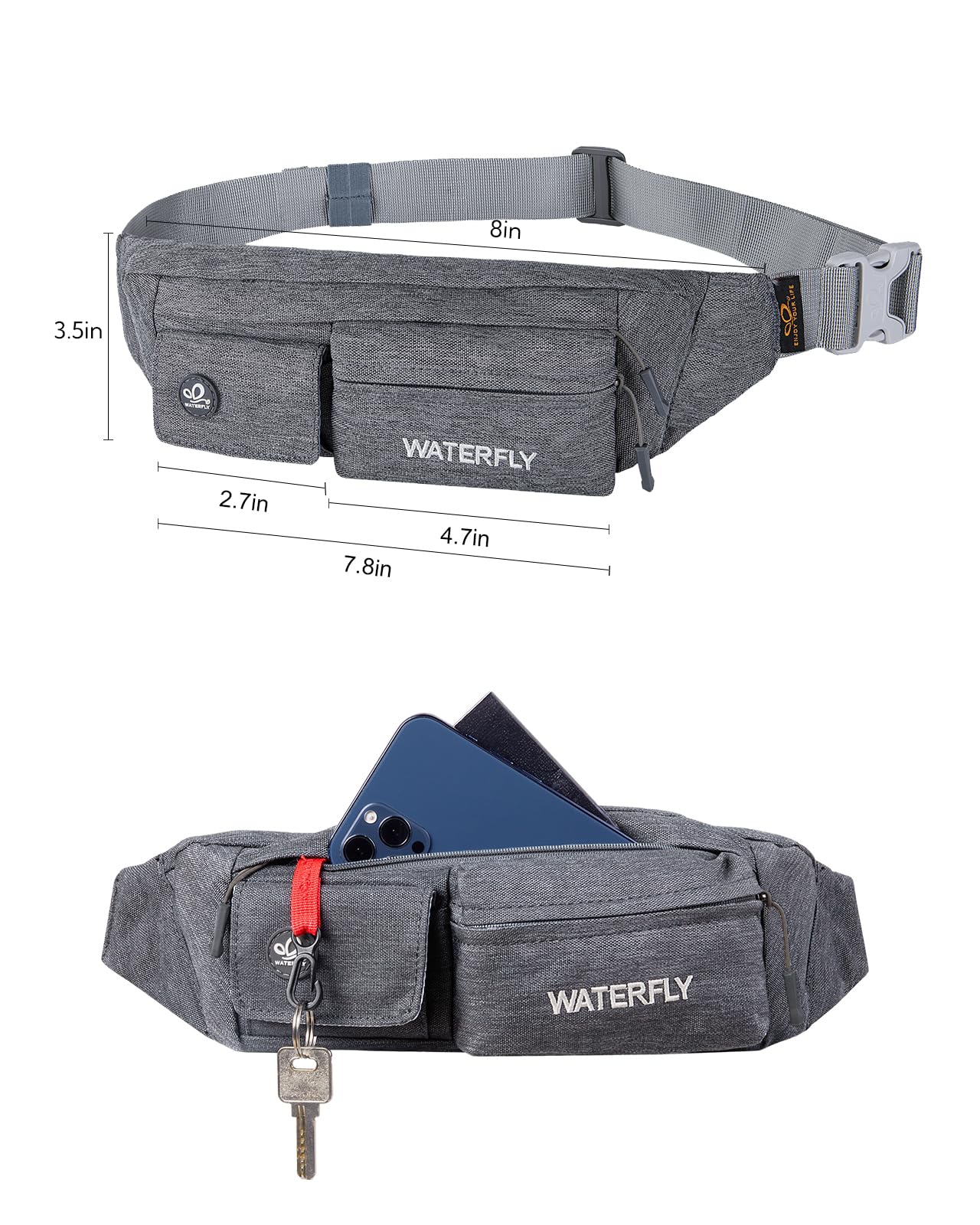 Waterfly Waist Bag Pack Slim Water Resistant Fanny Pack Travel Bum Bag Running Belt for Traveling Cycling Hiking Camping