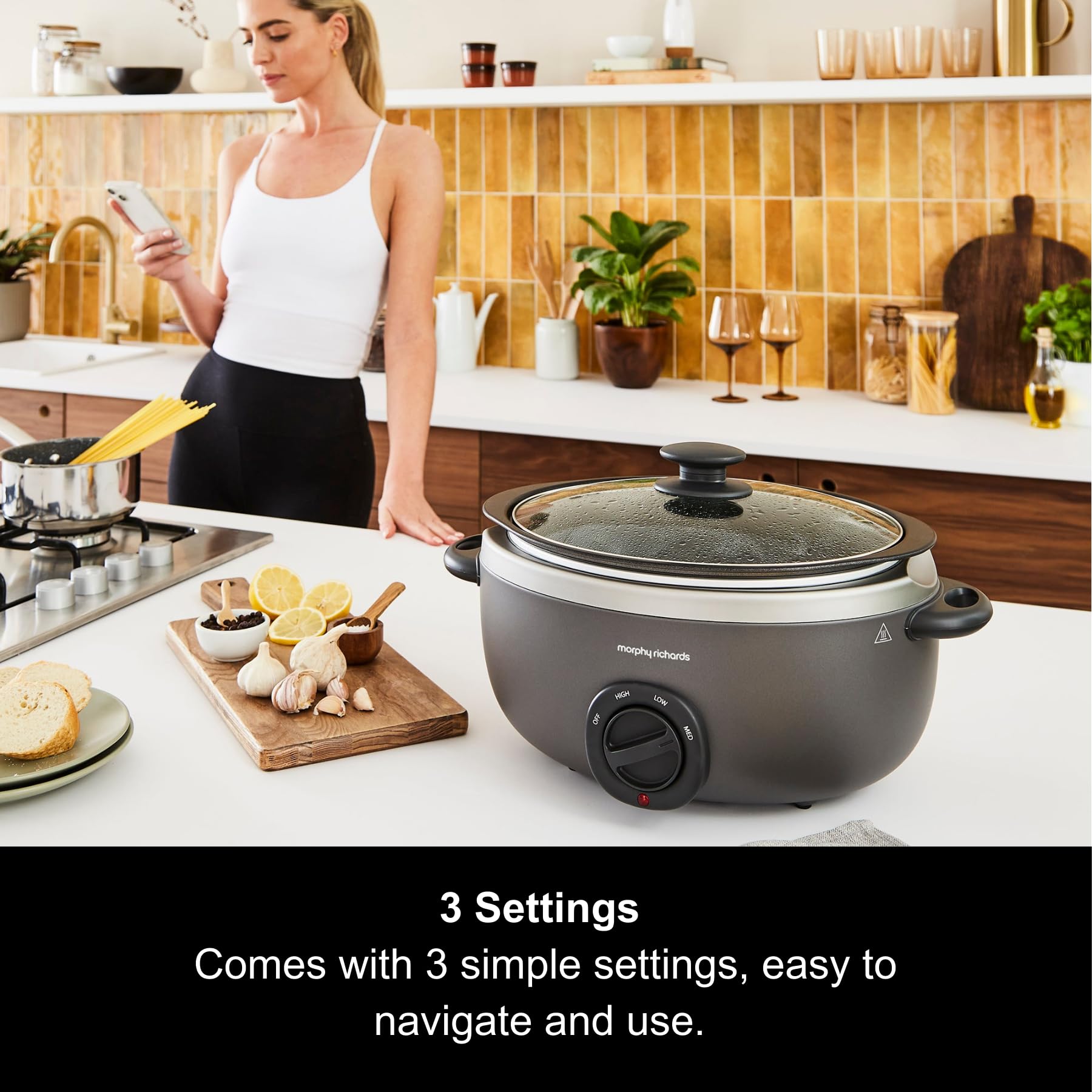 Morphy Richards 461022 Slow Cooker, Aluminium, 240 W, 6.5 liters, Titanium