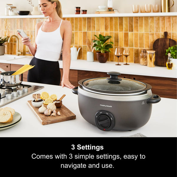 Morphy Richards 461022 Slow Cooker, Aluminium, 240 W, 6.5 liters, Titanium