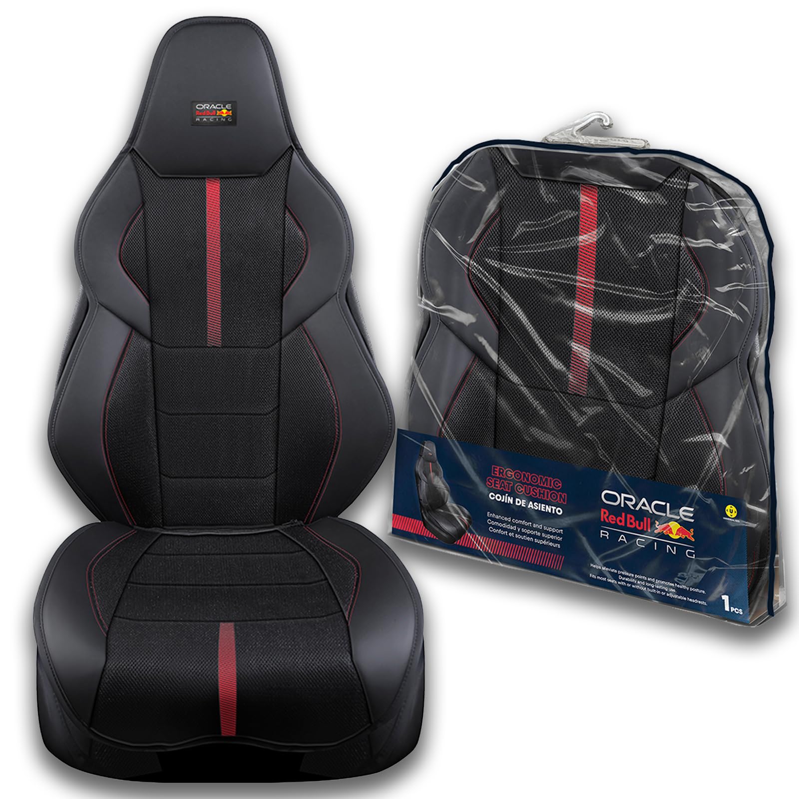 Xtremeauto Red Bull Racing Car Seat Cover – Universal Fit Seat Cover with Non-Slip Base & Elastic Strap, Red Power Bar Design, Cars, Office & Gaming Chairs (PowerBar Edition)