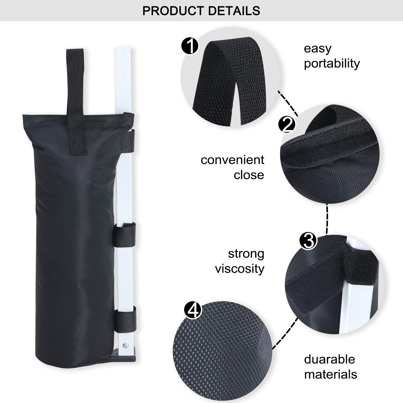 MASTERCANOPY Set of 4 Gazebo Sand Weights SandBags with Pothook for Pop Up Portable Folding Canopy, (Small, Black, Up to 31KG IN TOTAL)
