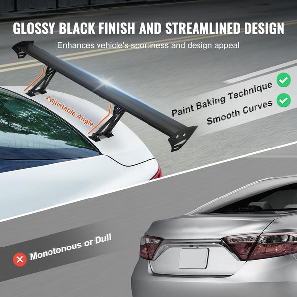 VEVOR GT Wing Car Spoiler, 43.3 inch Universal Spoiler with Single Deck, Adjustable Lightweight Aluminum, Car Rear Spoiler Wing, Racing Spoiler BGW/JDM Drift Black
