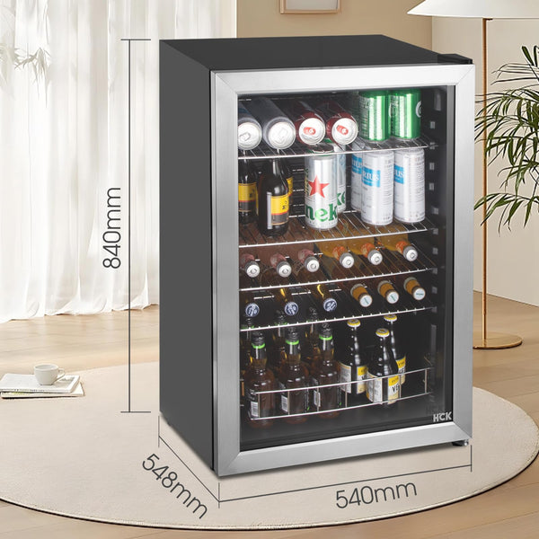 HCK 48L Mini Fridge with Glass Door, 0-15°C Cooling Zone and 2 Shelves, Compact Beverage Refrigerator Cooler for Bar and Living Room