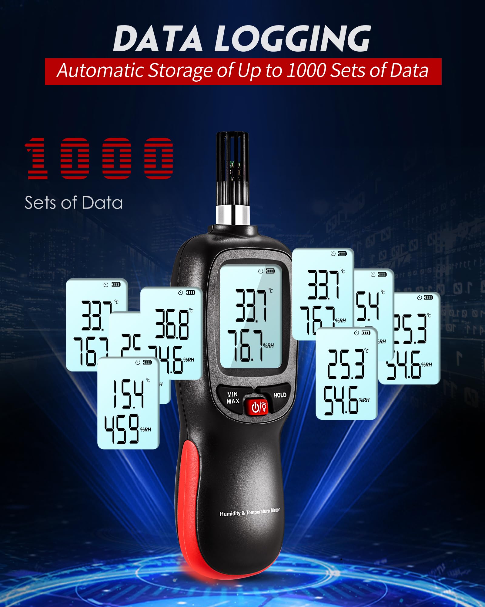 APOMONO WT83 Temperature Humidity Meter, High Precision Thermometer Hygrometer with Ambient Dew Point Wet Bulb Temperature Indoor Outdoor, Max/Min