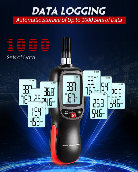 APOMONO WT83 Temperature Humidity Meter, High Precision Thermometer Hygrometer with Ambient Dew Point Wet Bulb Temperature Indoor Outdoor, Max/Min