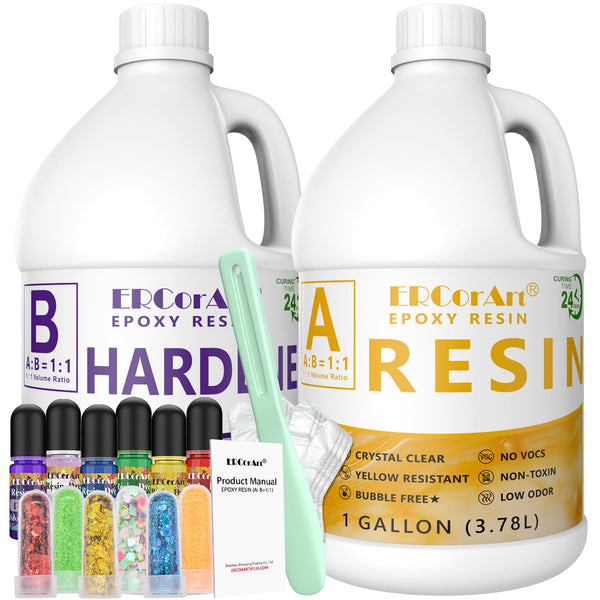 ERCorArt Epoxy Resin Kit - 2 Gallon/7.6 L Crystal Clear Epoxy Resin and Hardener, Resins Kits for Beginners, Craft, Jewelry Making, Coasters, DIY Art,