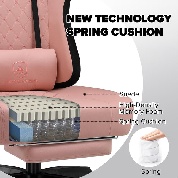 GTPLAYER Fabric Gaming Chair with Footrest, Ergonomic Computer Desk Chair with Pocket Spring Cushion Home Office High Back Support Lumbar Support Heavy Duty Wide