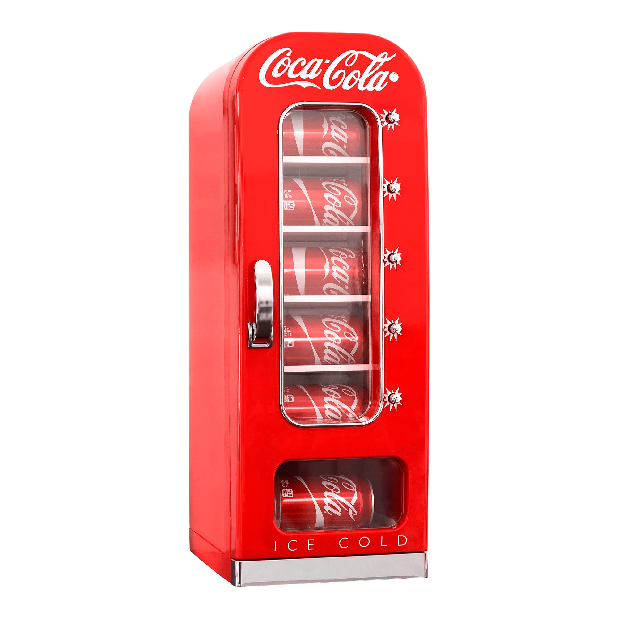 Coca Cola Mini Fridge For Bedrooms 5L Retro Vending Machine Style Cool Box 10 Can Quiet Mini Fridges with Display Window For Coke Beverages Food Drinks Home 12v Portable Cooler Box, Red