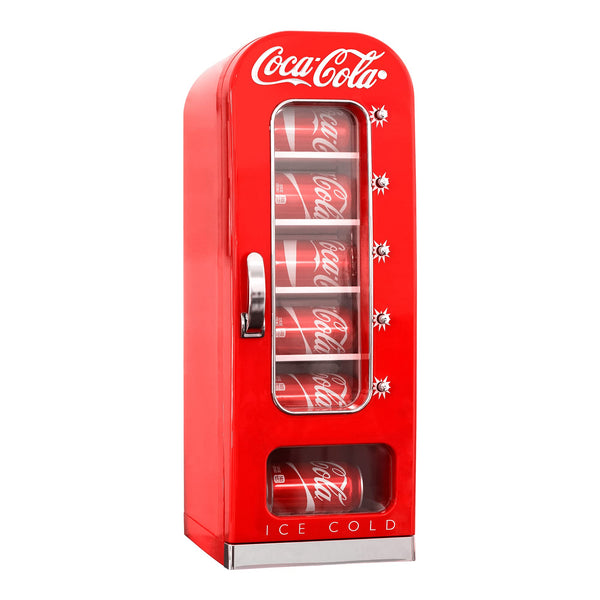 Coca Cola Mini Fridge For Bedrooms 5L Retro Vending Machine Style Cool Box 10 Can Quiet Mini Fridges with Display Window For Coke Beverages Food Drinks Home 12v Portable Cooler Box, Red