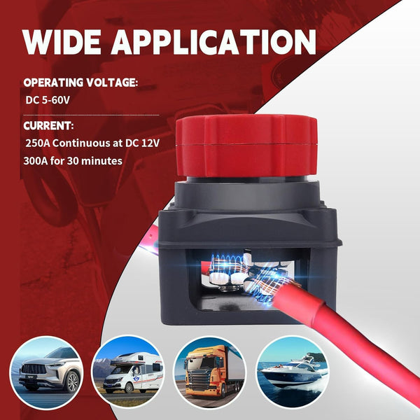 Top Post Battery Isolator Switch with Voltmeter, DC 5-60V Master Isolator On Off Kill Switch Power Cut/Shut Off Switch for Marine Boat RV Car Truck Camper Trailer