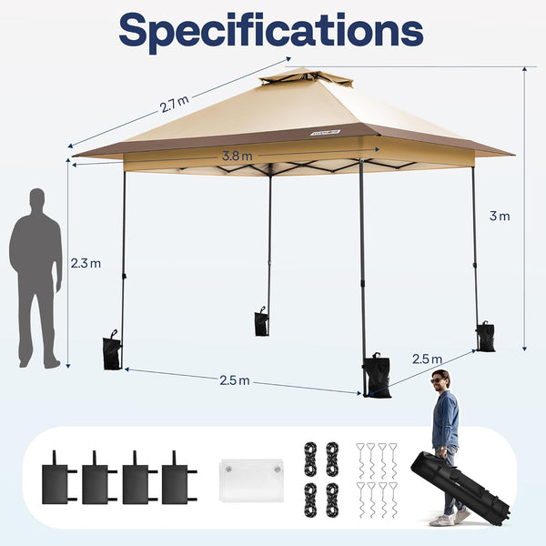 VIVOHOME Canopy Tent 3x3m Outdoor Shelter 2 Tiers Roof with Portable Wheel Carry Bag and 4 Sandbags Pop Up for Patio Garden Backyard
