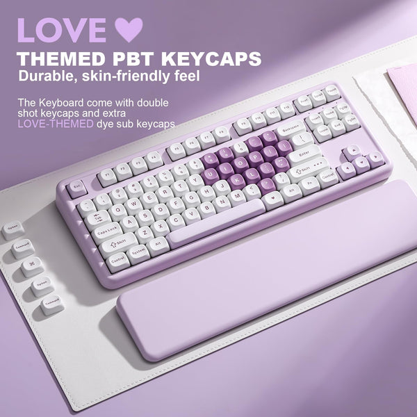 YUNZII B87 Wireless Mechanical Keyboard,QMK/VIA Software Custom Gaming,Gasket RGB Keyboard with Cute MOA Keycaps,Wrist Rest,BT5.0/2.4G/USB-C NKRO for Win/Mac (butter, milk v2 linear)