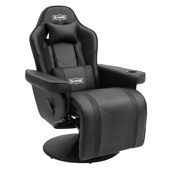 S*MAX Gaming Chair Recliner Height Adjustable Ergonomic Higher Back and Wider Lumbar Support Swivel PU Leather Gaming Chair with Footrest Cup Holder Gamer Chairs for Adults Black X Large