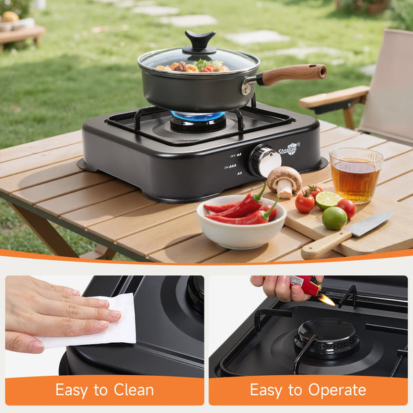 Warmiehomy Camping Gas Stove, Single Burner Portable Gas Stove, 2200W Gas Hob Cooker with Lid, Propane Camp Stoves for Camping, Garden, Travel, Outdoor Cooking