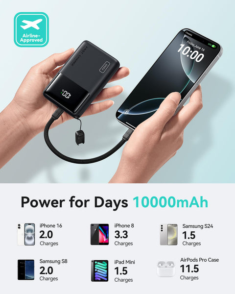 INIU Power Bank, 10000mAh Slimmest Fast Charging Portable Charger, 22.5W Battery Pack PD3.0 QC4.0, Powerbank USB C Input & Output Mobile Phone Charger for iPhone 15 14 13 12 Pro Max iPad Samsung etc