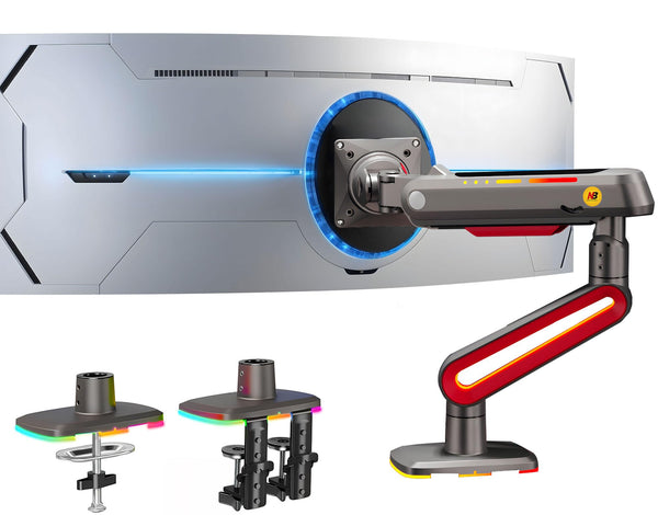 NB Ergonomic Monitor Stand for Screen 32 to 60 inch, RGB Ultrawide Curved Monitor Arm 49 57 inch - Load up to 20 kg, VESA 75 & 100 mm (Black)