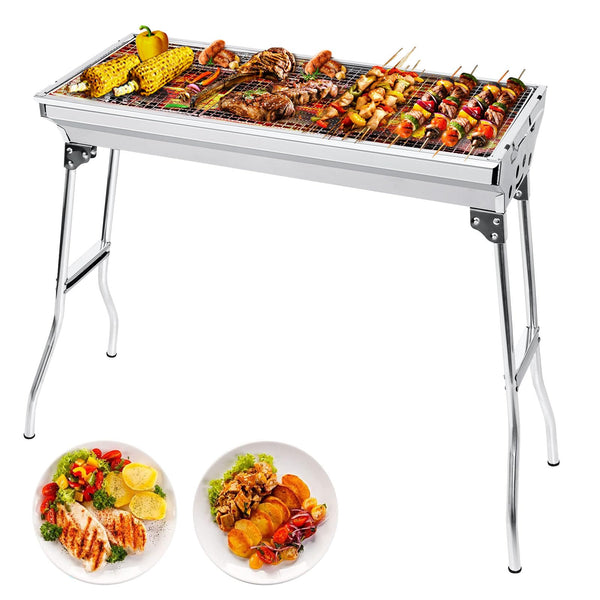 AGM Charcoal BBQ Grill - 680x320x730mm, Large Foldable Stainless Steel Barbecue Grill for Camping, Picnic, Garden, and Outdoor Cooking