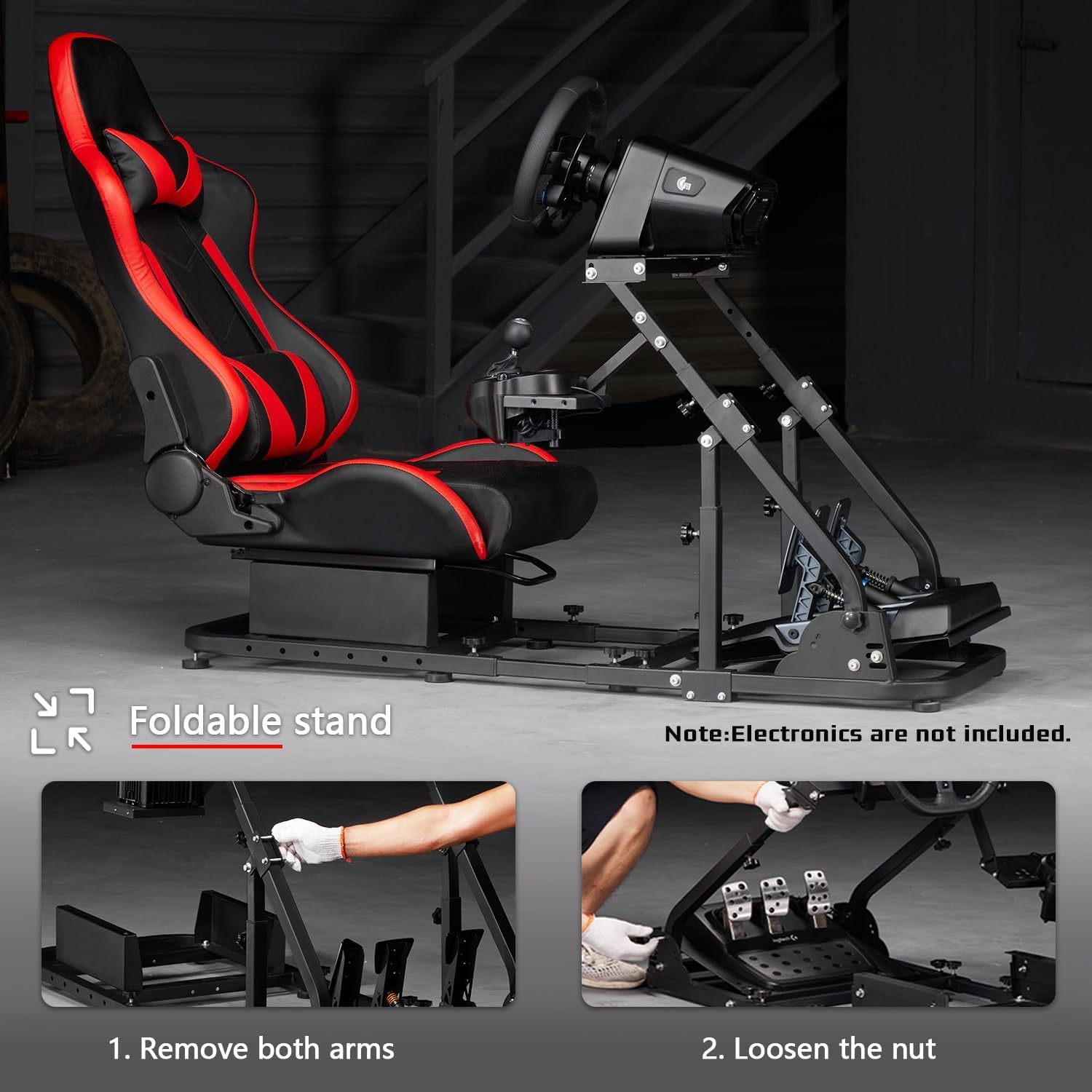 Dardoo G923 Racing Simulator Cockpit Frame with Comfortable Seat Fits for Logitech/Thrustmaster/Fanatec G27 G29 G920 T300RS, Steering Wheel Stand, Not Include Steering Wheel, Pedal and Handbrakel