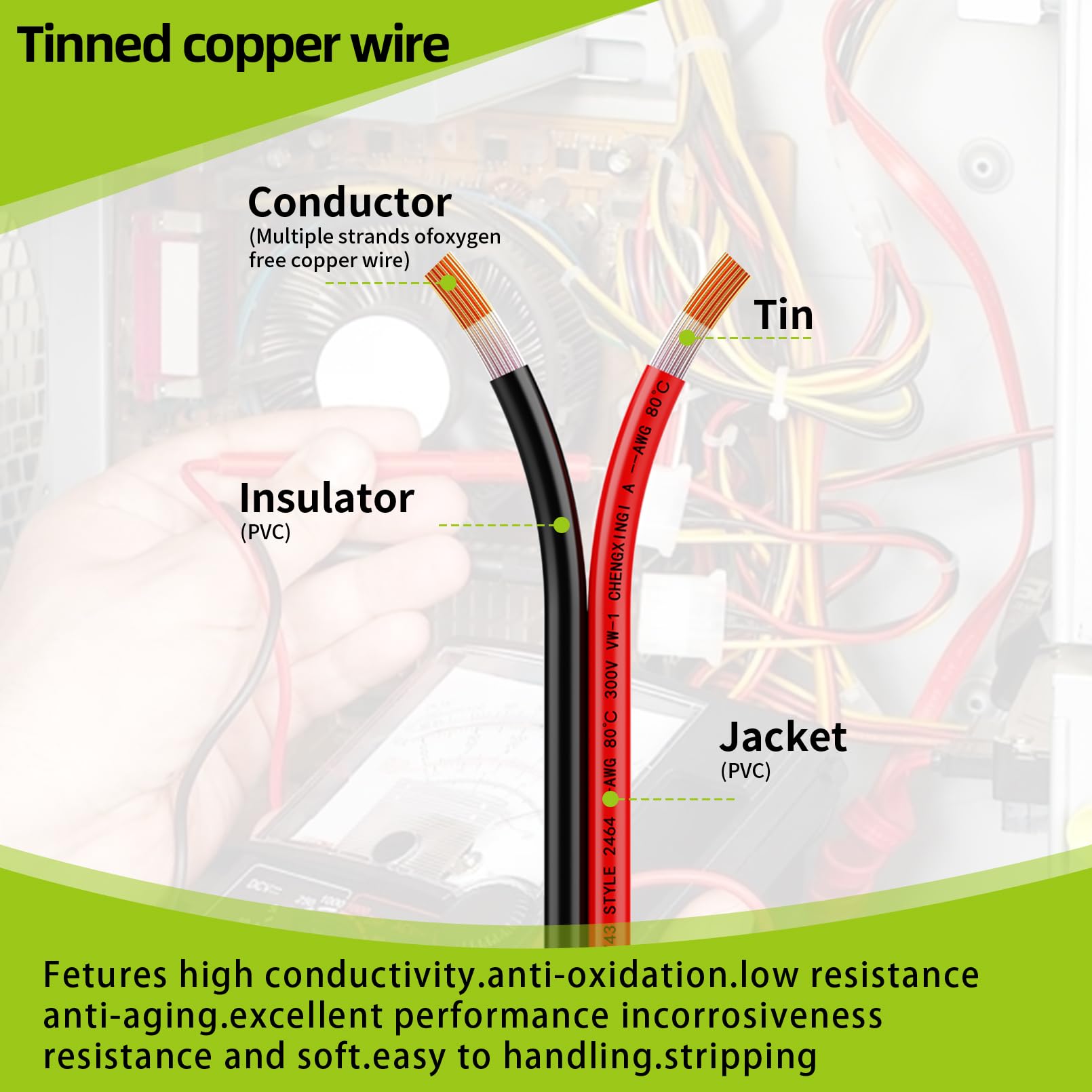 Piwaal 14AWG Spool 2.0mm² 25 ft Per Spool 14 Gauge 2Parallel Wire (Red 7.62M Black 7.62M) Bare Copper Wire for LED Strips/Bulbs/Lamps.