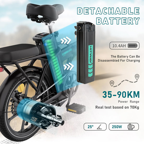 HITWAY Electric Bike E Bike Foldable City Bikes 36V/10.4AH Battery, 250W Motor, Assist Range Up to 35-90KM BK5S Electric Bicycles