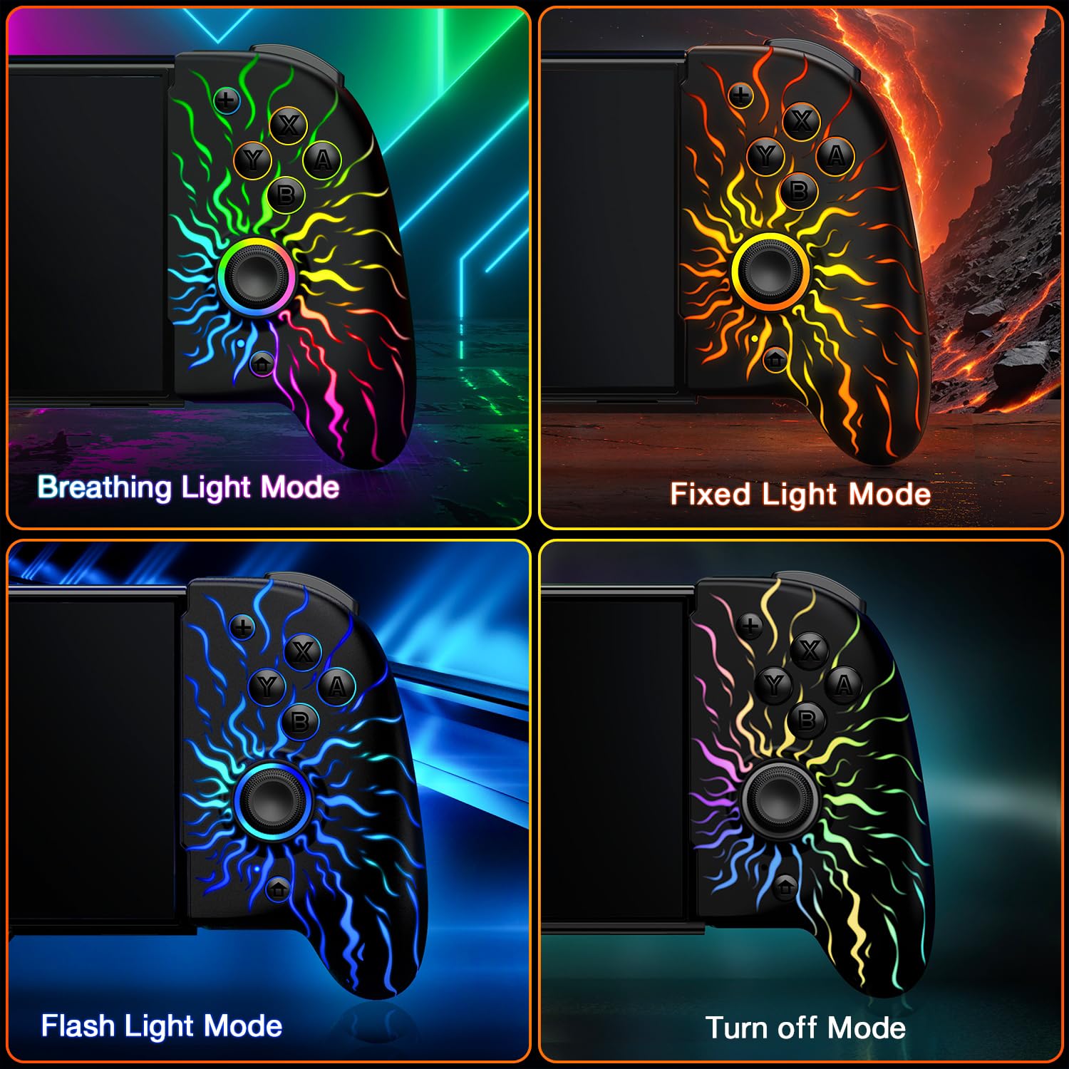 HASACOOL Switch Controller for Nintendo Switch/OLED, Handheld One-Piece Joycon Controllers with RGB Lights, TURBO, Vibration, Back Button