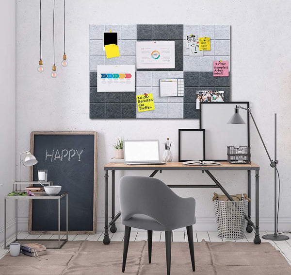 Uoisaiko Large 30x30cm Felt Board Tiles with 30 Pins, Pack of 6 Bulletin Board Notice Boards for Home Office Kitchen, Self Adhesive Pin Board Wall Tiles for Photos Memos