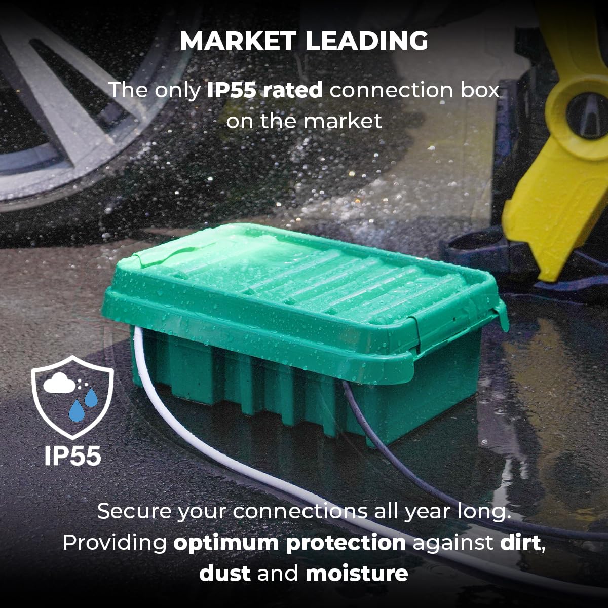 DRiBOX – Large IP55 Weatherproof Outdoor Electrical Connection Box 40 x 31 x 14.5cm – Power Cord Enclosure for Christmas Lights, Timers, Extension Cables, Leads, Reels, Transformers (Large, Black)