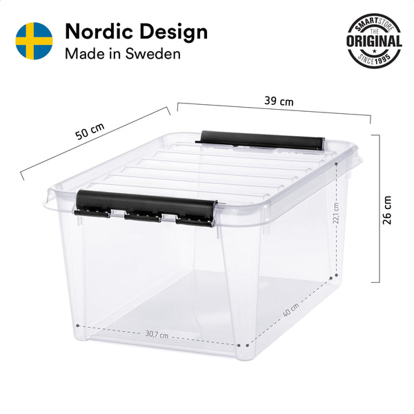 SmartStore 32L Clear Plastic Storage Boxes, 3 Pack, Reinforced, 10 Year Guarantee, Food Safe, Clip Locked, Stackable and Nestable, BPA Free L50 x W39