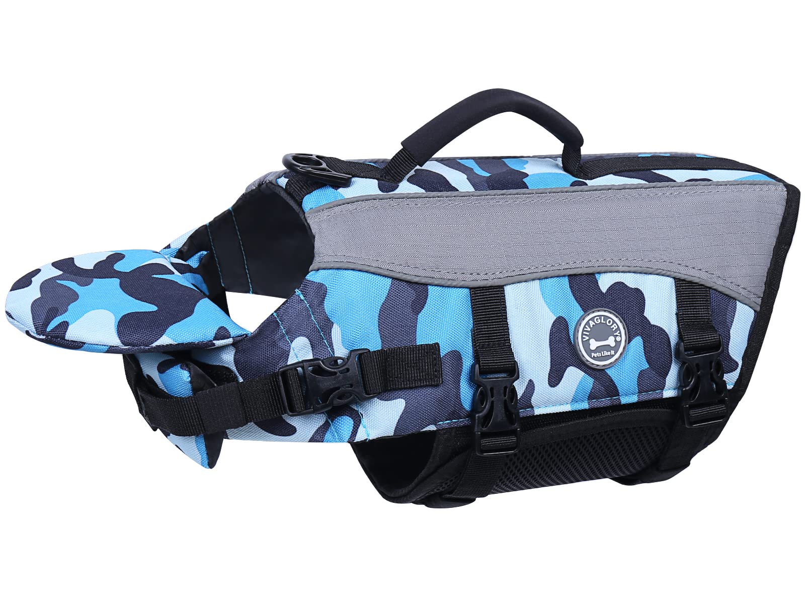 VIVAGLORY Front Float Dog Life Jacket, Dog Buoyancy Aid for Swimming & Boating, Life Vest with Chin Float & Handle, Ripstop & Buoyancy for Doggy, L, Yellow Grey